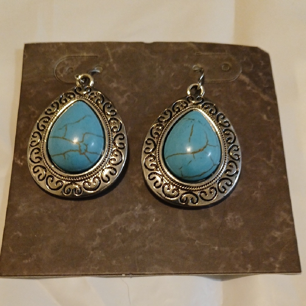 Turquoise and Silver Teardrop Earrings